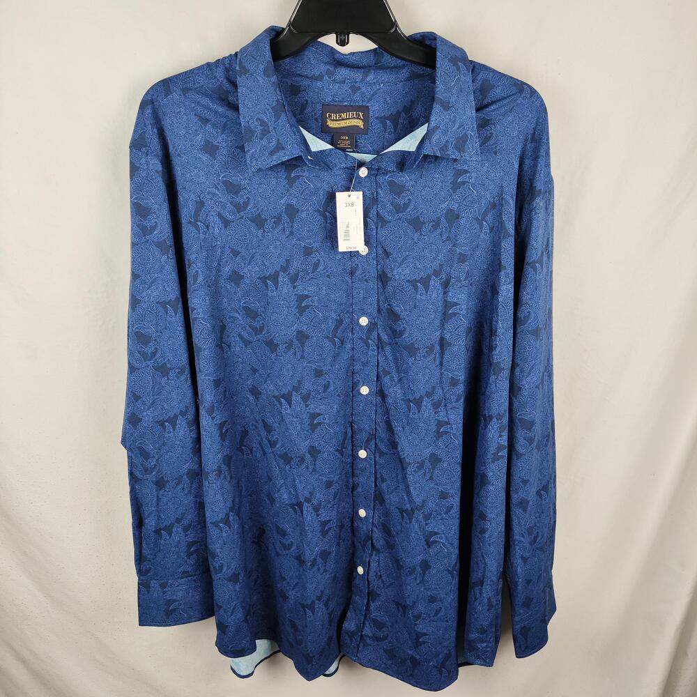 Cremieux Shirt Mens 3XB Blue Paisley Stretch Button Up Long Sleeve Premium Denim